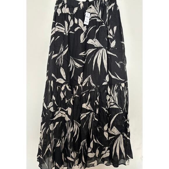 Banana Republic Tiered Floral Maxi Skirt Size Small Ramie Cotton Black New - Picture 1 of 7